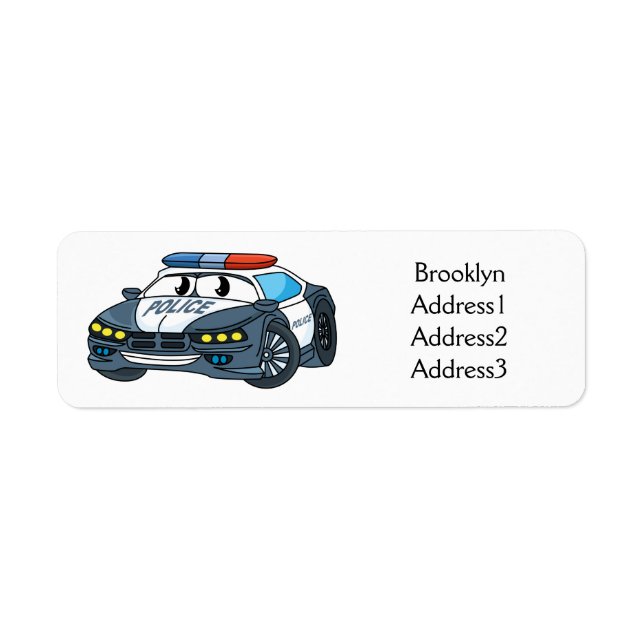 Cute happy police car cartoon illustration label (Front)