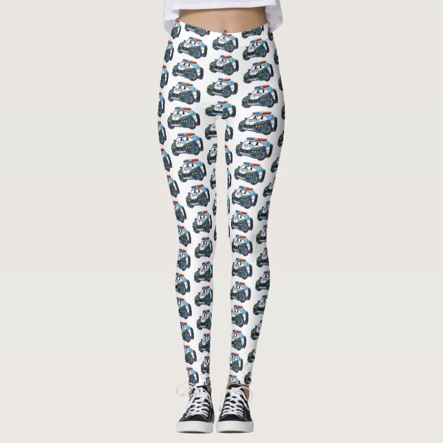 Cute happy police car cartoon illustration leggings (Front)