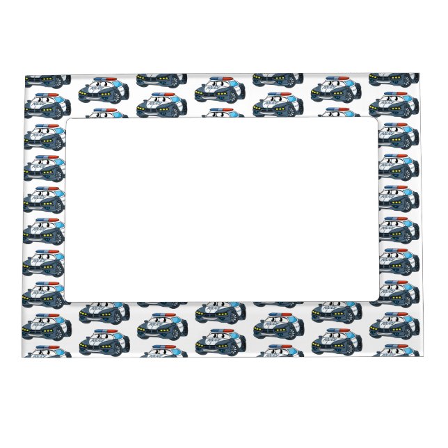 Cute happy police car cartoon illustration magnetic frame (Front)