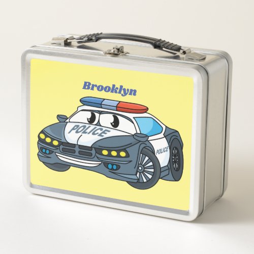 Cute happy police car cartoon illustration metal lunch box