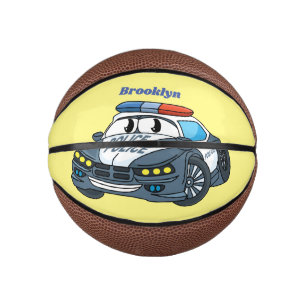 Cute happy police car cartoon illustration mini basketball