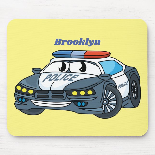 Cute happy police car cartoon illustration mouse pad (Front)