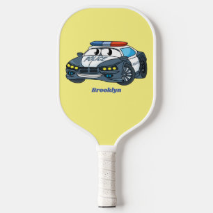 Cute happy police car cartoon illustration pickleball paddle