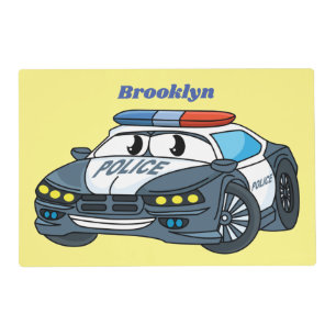 Cute happy police car cartoon illustration placemat