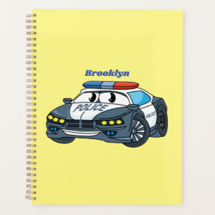 Cute happy police car cartoon illustration planner