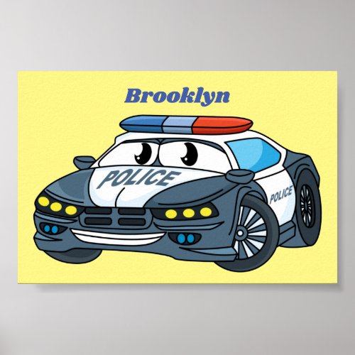 Cute happy police car cartoon illustration poster