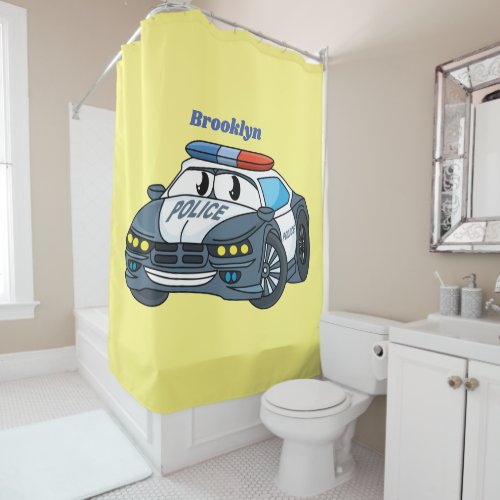 Cute happy police car cartoon illustration shower curtain