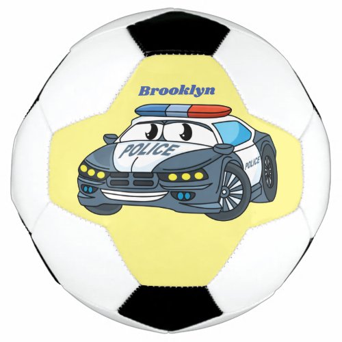 Cute happy police car cartoon illustration soccer ball