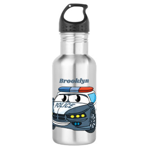 Cute happy police car cartoon illustration stainless steel water bottle