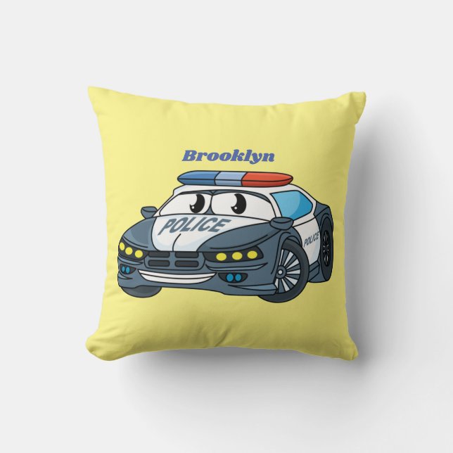 Cute happy police car cartoon illustration throw pillow (Front)