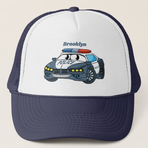 Cute happy police car cartoon illustration trucker hat