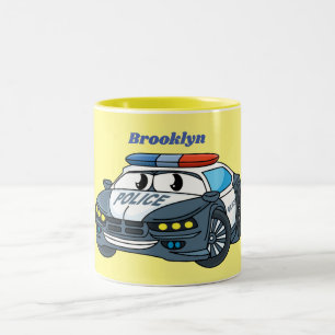 Cute happy police car cartoon illustration Two-Tone coffee mug