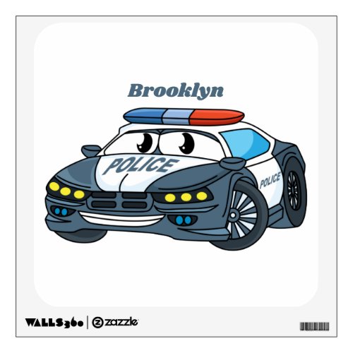 Cute happy police car cartoon illustration wall decal