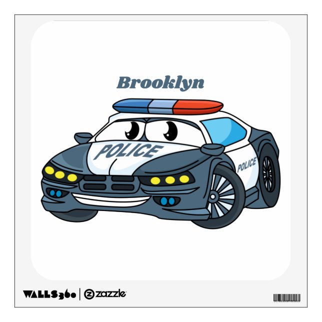 Cute happy police car cartoon illustration wall decal (Front)