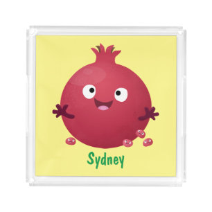 Cute happy pomegranate fruit cartoon acrylic tray