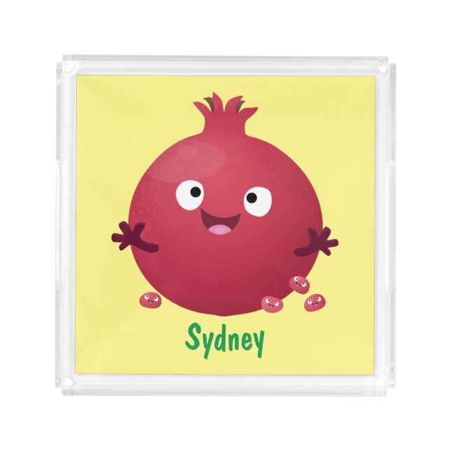 Cute happy pomegranate fruit cartoon acrylic tray (Front)