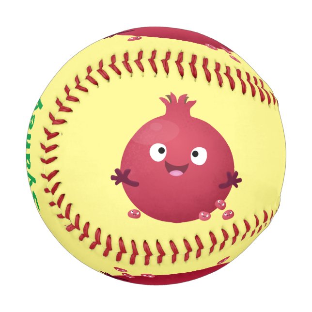 Cute happy pomegranate fruit cartoon baseball (Front Left)