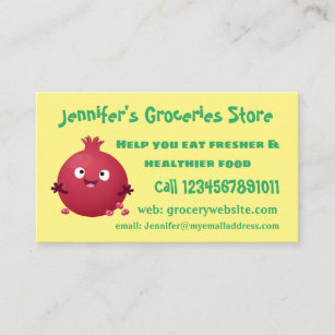 Cute happy pomegranate fruit cartoon business card
