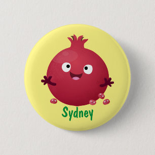 Cute happy pomegranate fruit cartoon button