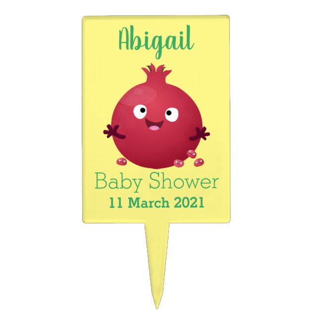 Cute happy pomegranate fruit cartoon cake topper (Front)