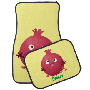 Cute happy pomegranate fruit cartoon car floor mat