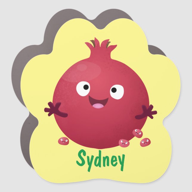 Cute happy pomegranate fruit cartoon car magnet (Front)