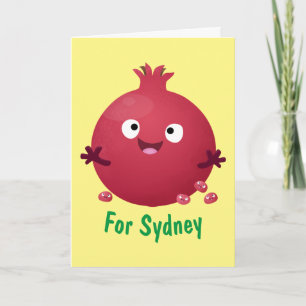 Cute happy pomegranate fruit cartoon card