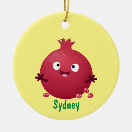 Cute happy pomegranate fruit cartoon ceramic ornament