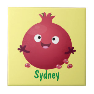 Cute happy pomegranate fruit cartoon ceramic tile