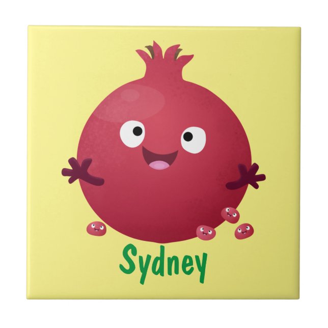 Cute happy pomegranate fruit cartoon ceramic tile (Front)