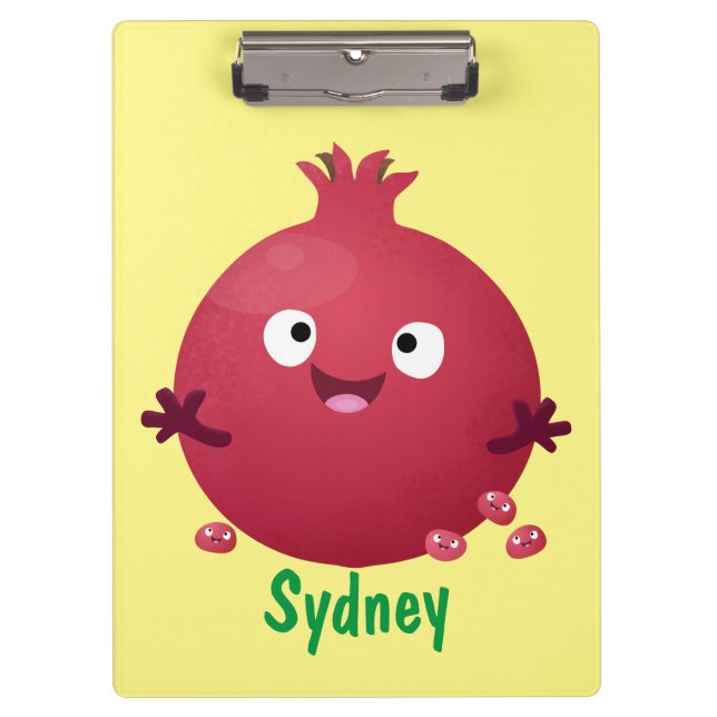 Cute happy pomegranate fruit cartoon  clipboard (Front)