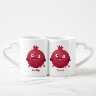 Cute happy pomegranate fruit cartoon coffee mug set