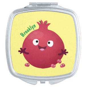 Cute happy pomegranate fruit cartoon compact mirror