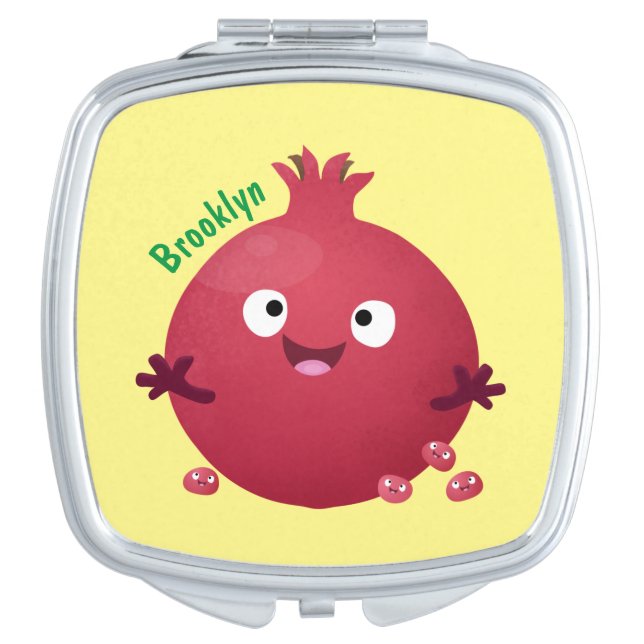Cute happy pomegranate fruit cartoon compact mirror (Front)
