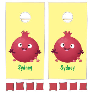 Cute happy pomegranate fruit cartoon cornhole set