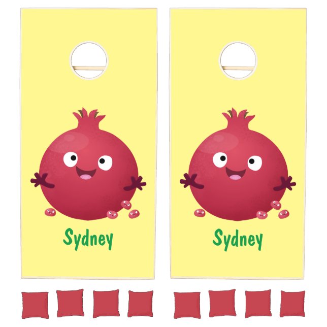 Cute happy pomegranate fruit cartoon cornhole set (Set)