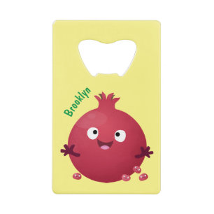 Cute happy pomegranate fruit cartoon credit card bottle opener
