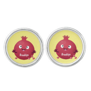 Cute happy pomegranate fruit cartoon cufflinks
