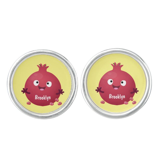 Cute happy pomegranate fruit cartoon cufflinks (Front)