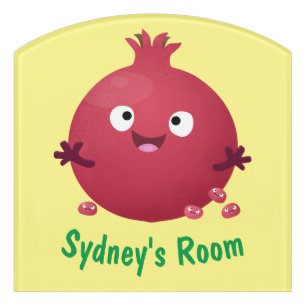 Cute happy pomegranate fruit cartoon door sign