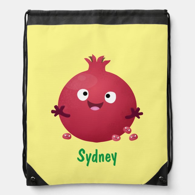 Cute happy pomegranate fruit cartoon drawstring bag (Front)