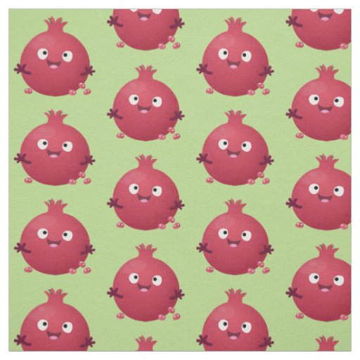 Cute happy pomegranate fruit cartoon fabric