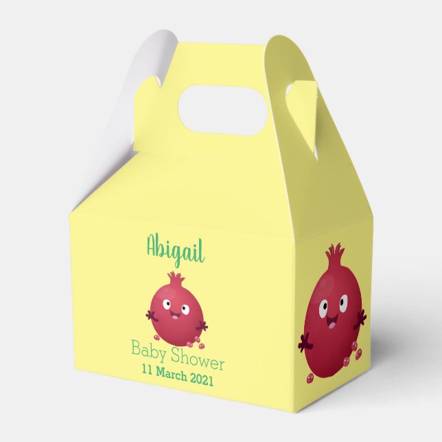 Cute happy pomegranate fruit cartoon favor boxes (Front Side)