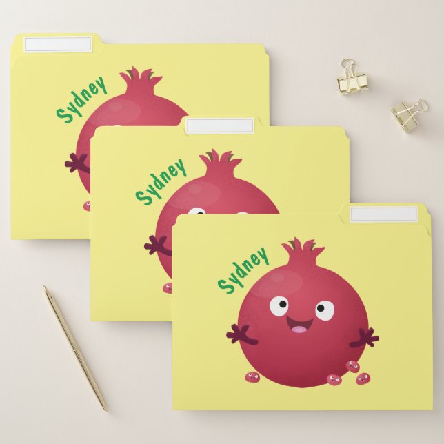 Cute happy pomegranate fruit cartoon file folder (Set)