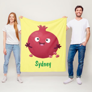 Cute happy pomegranate fruit cartoon fleece blanket