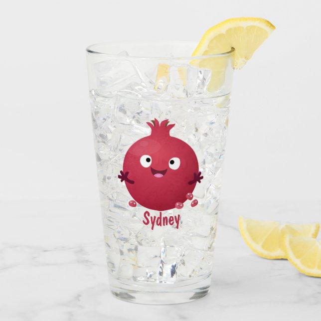 Cute happy pomegranate fruit cartoon glass (Back Ice)