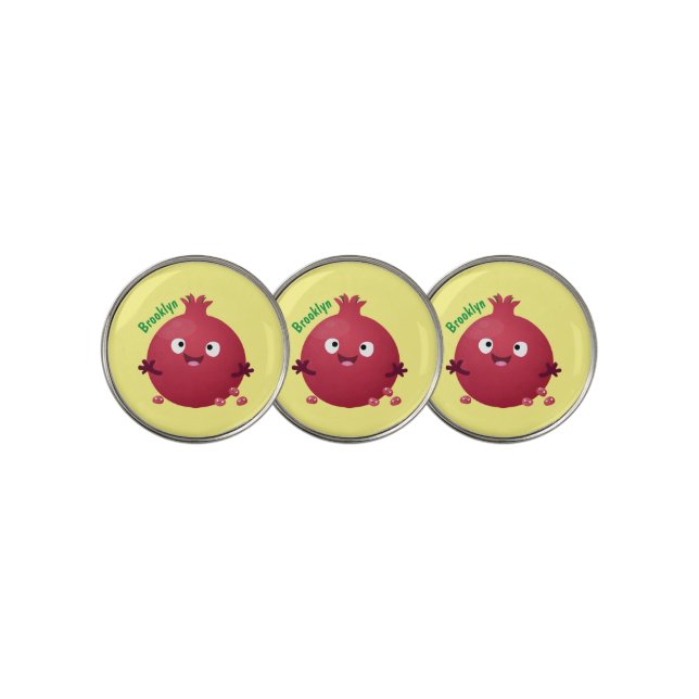 Cute happy pomegranate fruit cartoon golf ball marker (3 Up)