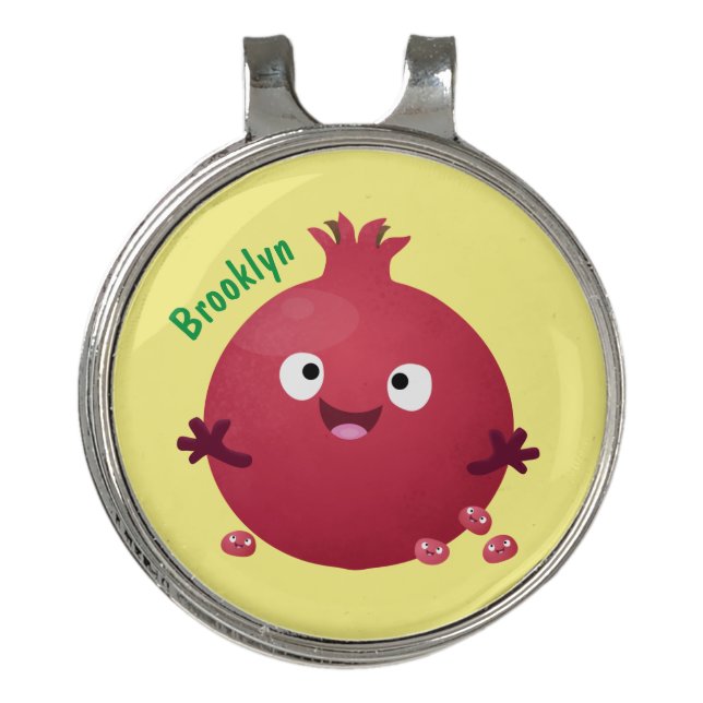 Cute happy pomegranate fruit cartoon golf hat clip (Front)