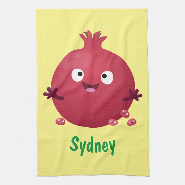 Cute happy pomegranate fruit cartoon kitchen towel (Vertical)