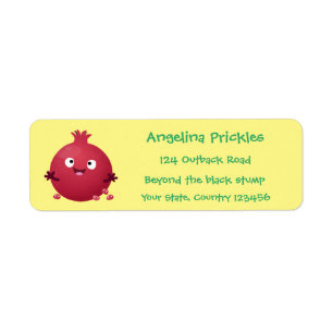 Cute happy pomegranate fruit cartoon label